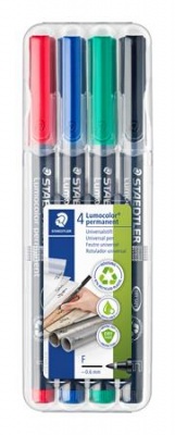 Alkoholos marker készlet, OHP, 0,6 mm, STAEDTLER "Lumocolor® 318 F", 4 különböző szín