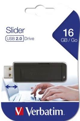 Pendrive, 16GB, USB 2.0, VERBATIM "Slider", fekete